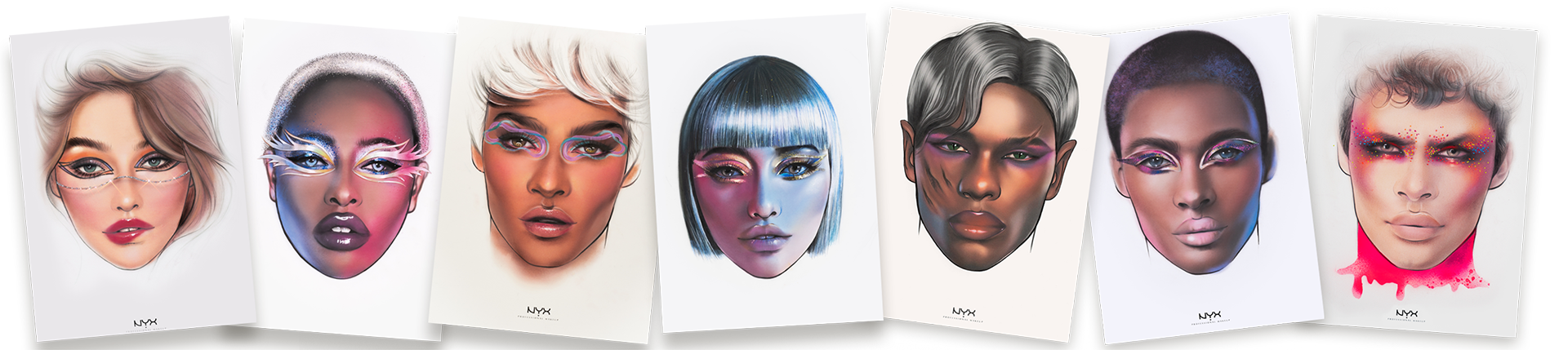 seven face charts in a row