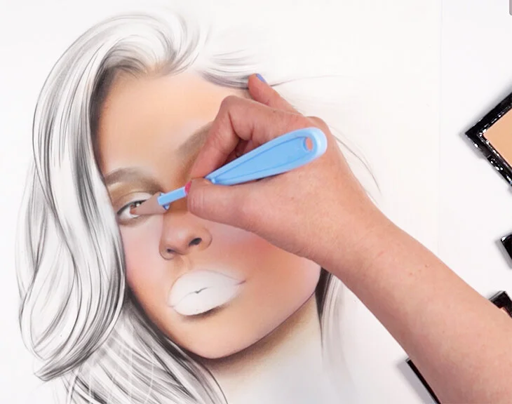 Eyeliner application on Kylie Jenner face chart drawing