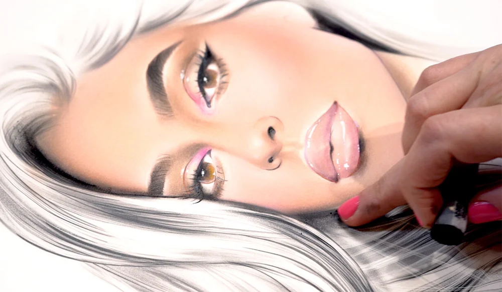 Close-up of Kylie Jenner face chart drawing with makeup