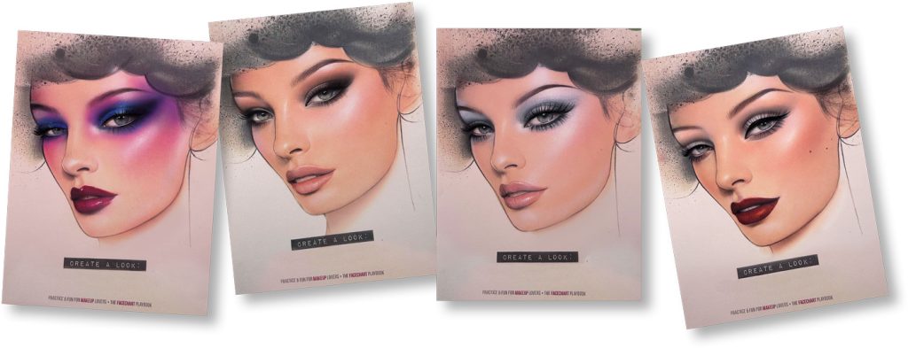 cool makeup face charts by liza kondrevich showing different makeup styles
