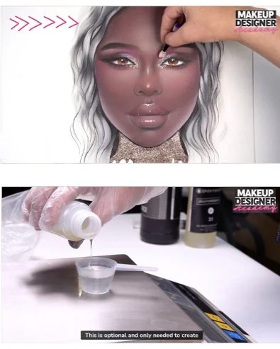 screenshots of the online face chart course showing dark skin face chart and resin