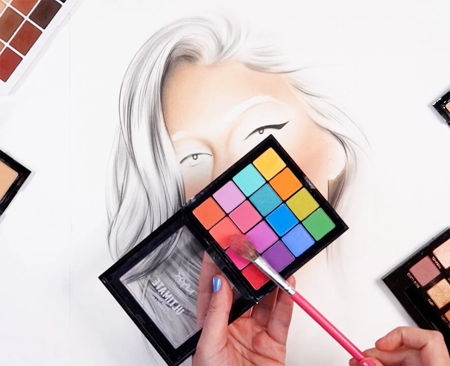 Kylie Jenner eye makeup step using Ultimate Brights palette (NYX) on face chart