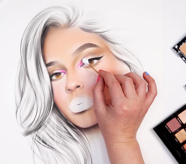 Kylie Jenner face chart drawing result with makeup (process image)