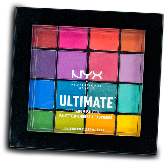 NYX Ultimate Brights palette used for drawing makeup looks on face charts